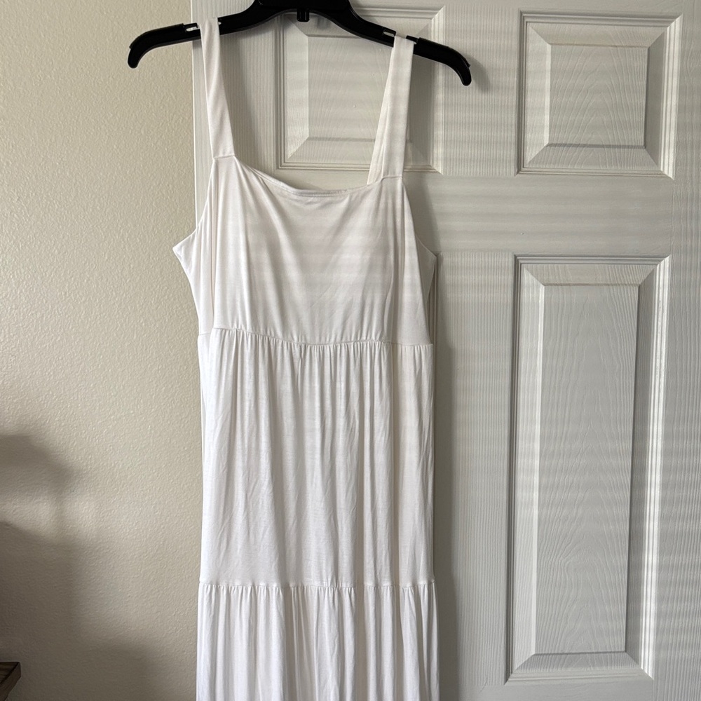 Pink Lily White Tiered Maxi Dress with Wide Straps